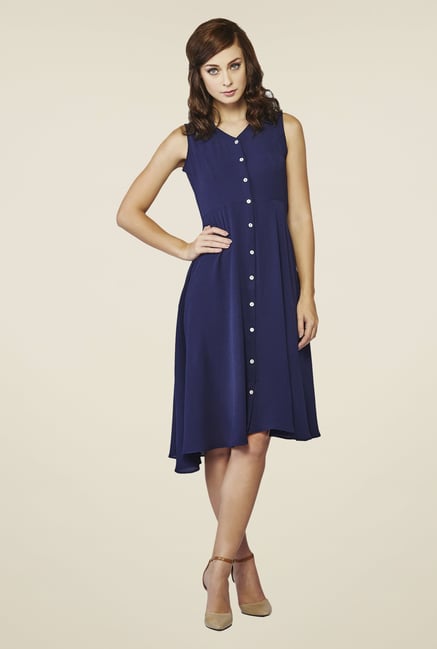 AND Navy Solid A-Line Dress AND Navy Solid A-Line Dress