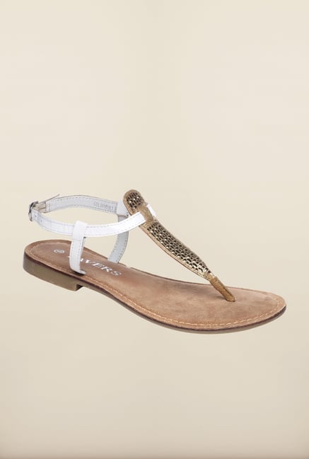 Pavers England White & Gold Back Strap Sandals Pavers England White & Gold Back Strap Sandals