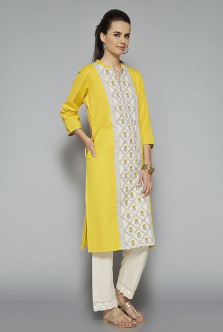 Utsa Yellow Printed Cotton Kurta Utsa Yellow Printed Cotton Kurta