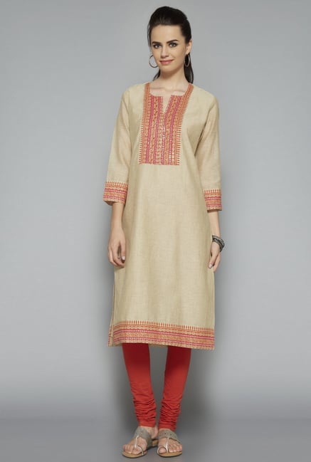 Utsa Beige Printed Regular Fit Kurta Utsa Beige Printed Regular Fit Kurta