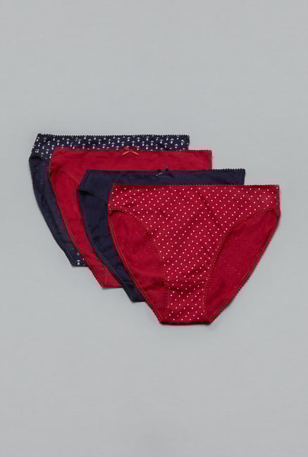 Wunderlove Red & Navy Hi Leg Panties (Pack Of 4) Wunderlove Red & Navy Hi Leg Panties (Pack Of 4)