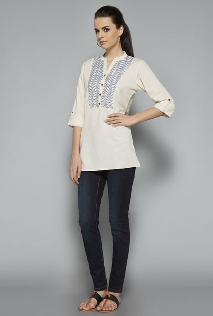 Utsa Beige Embroidered Kurti Utsa Beige Embroidered Kurti