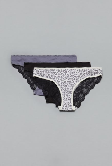 Wunderlove Brown, Black & Purple Bikni Panties (Pack Of 3) Wunderlove Brown, Black & Purple Bikni Panties (Pack Of 3)