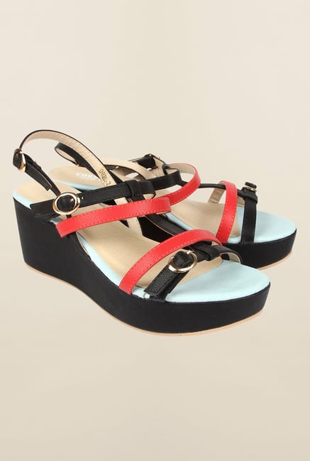 Cobblerz Black & Red Wedge Sandals Cobblerz Black & Red Wedge Sandals