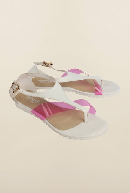Cobblerz White & Fuchsia Flat Sandals Cobblerz White & Fuchsia Flat Sandals