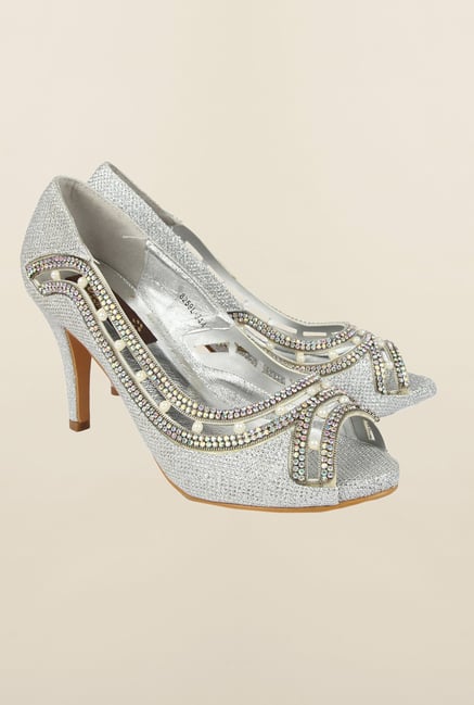 Cobblerz Silver Peep Toe Sandals Cobblerz Silver Peep Toe Sandals