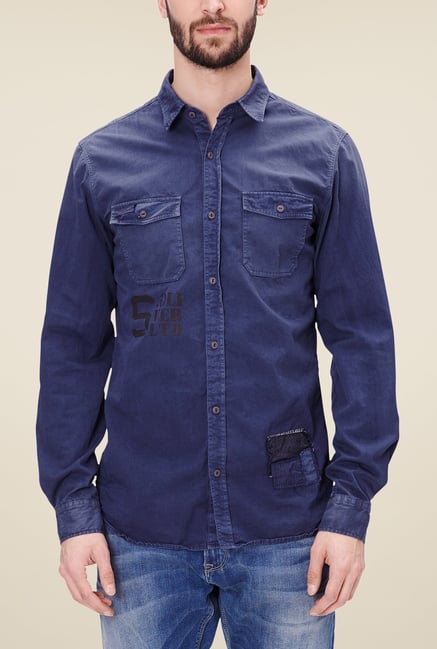 s.Oliver Denim Blue Solid Shirt s.Oliver Denim Blue Solid Shirt