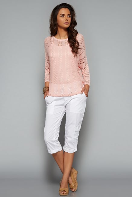 LOV White Solid Mid Rise Capri LOV White Solid Mid Rise Capri