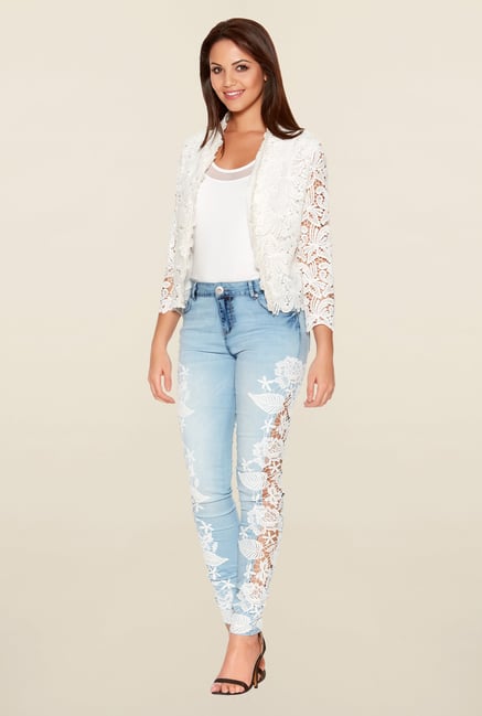 Quiz White Crochet Crop Jacket Quiz White Crochet Crop Jacket