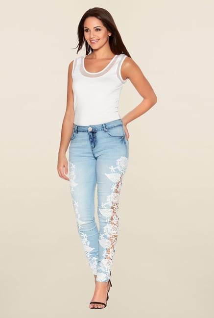 Quiz Denim Blue Applique Jeans Quiz Denim Blue Applique Jeans