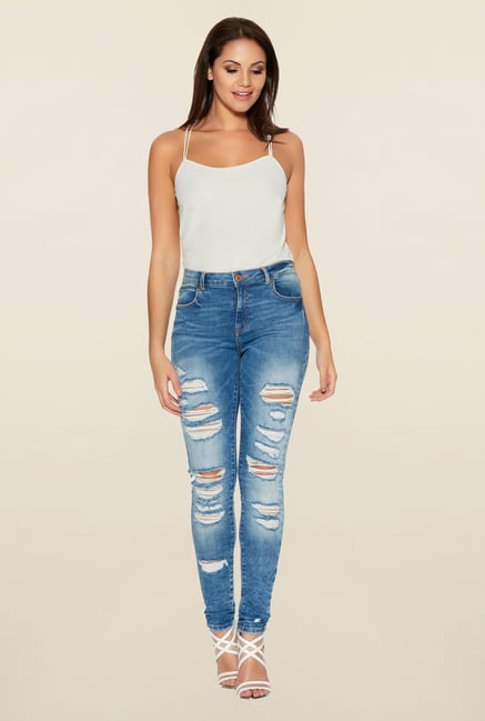 Quiz Denim Blue Ripped Jeans Quiz Denim Blue Ripped Jeans