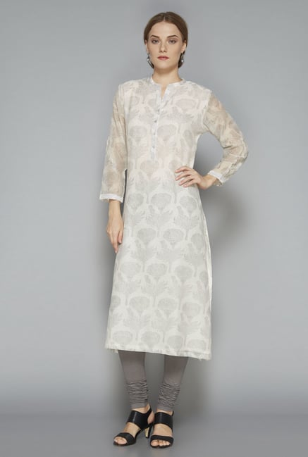 Zuba Light Grey Printed Regular Fit Kurta Zuba Light Grey Printed Regular Fit Kurta