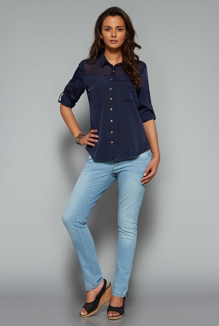 LOV Navy Solid Blouse LOV Navy Solid Blouse