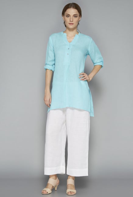 Zuba Blue Solid Linen Kurta Zuba Blue Solid Linen Kurta