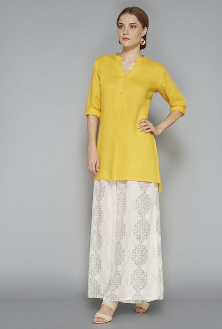 Zuba Yellow Solid Linen Kurta Zuba Yellow Solid Linen Kurta