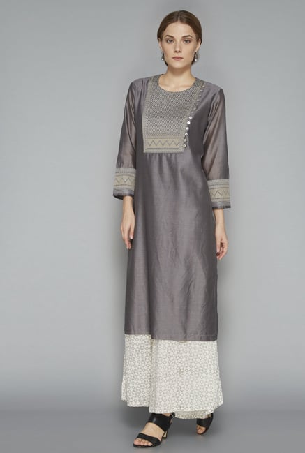 Zuba Grey Embroidered Kurta Zuba Grey Embroidered Kurta