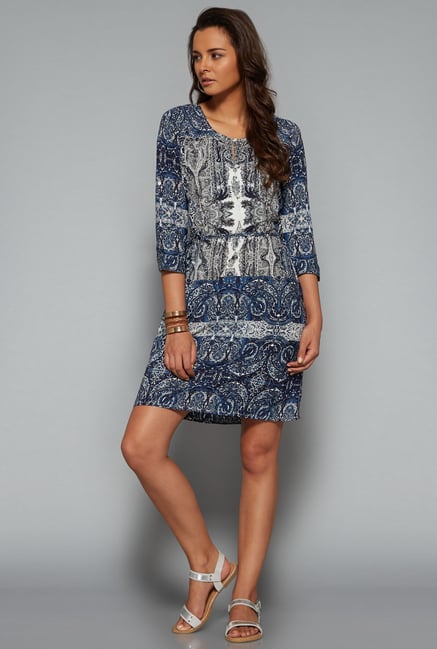 LOV Navy Printed Shift Dress LOV Navy Printed Shift Dress