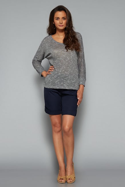 LOV Navy Solid Mid Rise Shorts LOV Navy Solid Mid Rise Shorts