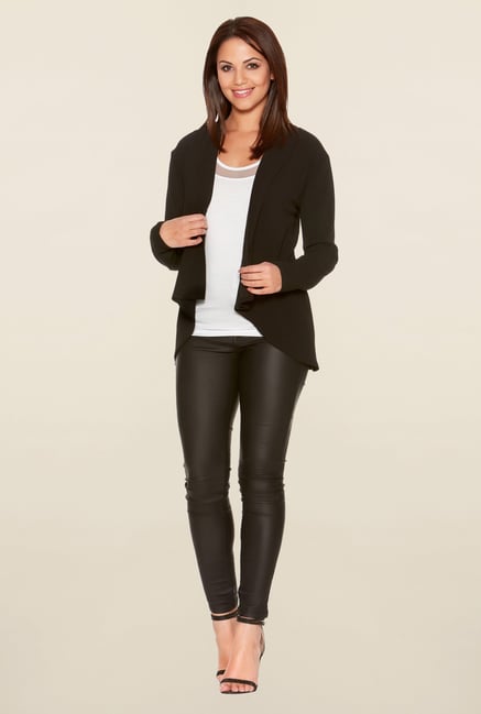 Quiz Black Solid Waterfall Jacket Quiz Black Solid Waterfall Jacket