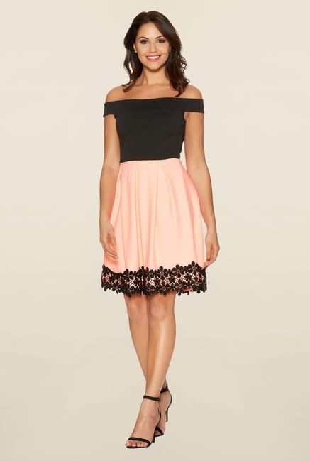 Quiz Black & Coral Skater Dress Quiz Black & Coral Skater Dress