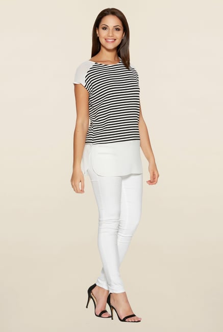 Quiz Black & White Striped Top Quiz Black & White Striped Top
