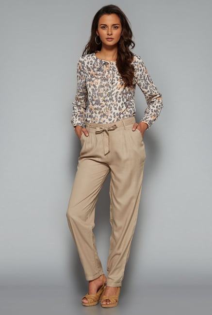 LOV Beige Solid Claudia Trouser LOV Beige Solid Claudia Trouser