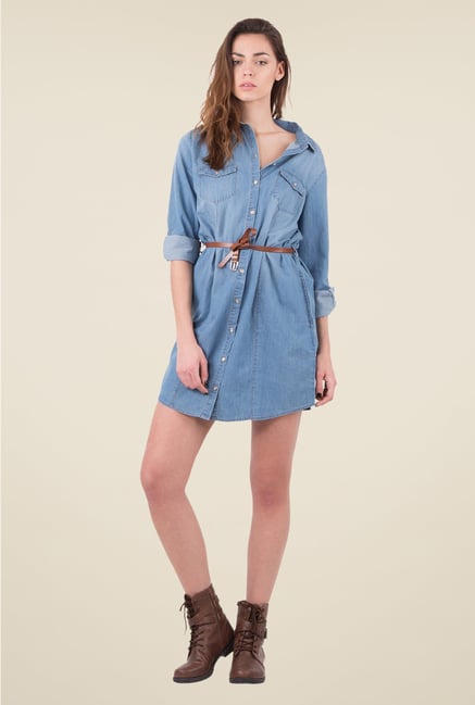 MIM Denim Blue Solid Shirt dress MIM Denim Blue Solid Shirt dress