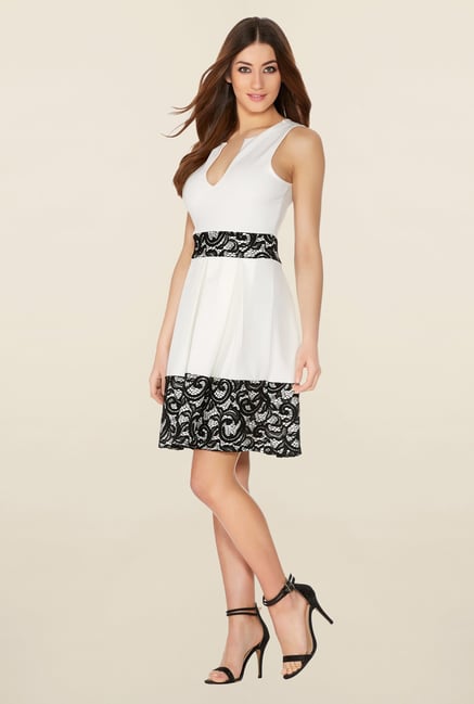 Quiz Cream & Black Lace Skater Dress Quiz Cream & Black Lace Skater Dress