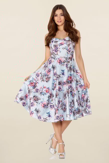 Quiz Blue & Pink Floral Print Princess Panel Dress Quiz Blue & Pink Floral Print Princess Panel Dress
