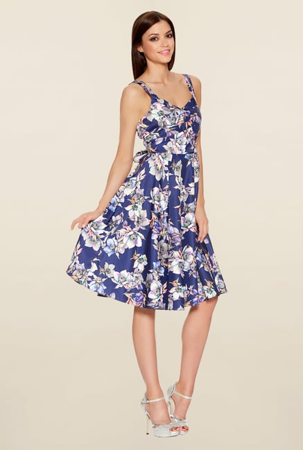 Quiz Navy Floral Print Princess Panel Dress Quiz Navy Floral Print Princess Panel Dress