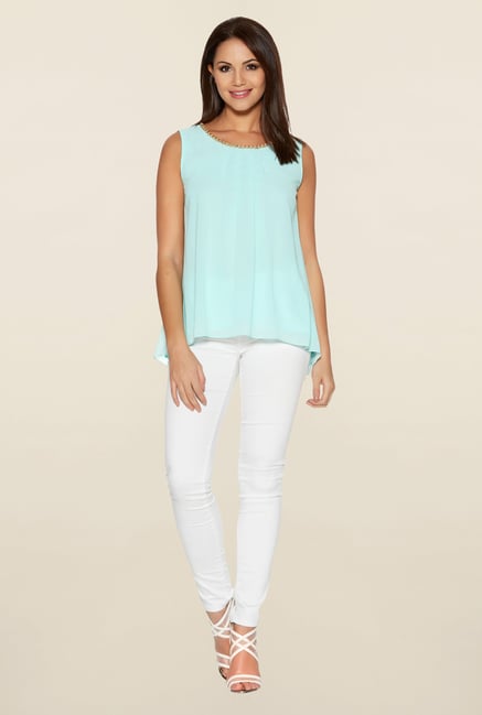 Quiz Aqua & Gold Lace Bow Top Quiz Aqua & Gold Lace Bow Top