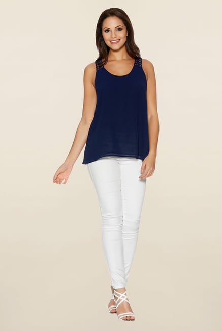 Quiz Navy Crochet Back Swing Top Quiz Navy Crochet Back Swing Top