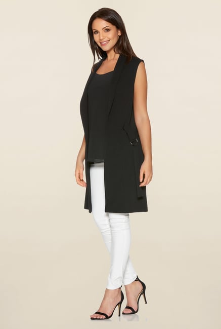 Quiz Black Solid Waterfall Waistcoat Quiz Black Solid Waterfall Waistcoat