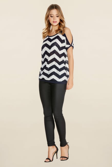 Quiz Navy & Cream Chevron Top Quiz Navy & Cream Chevron Top