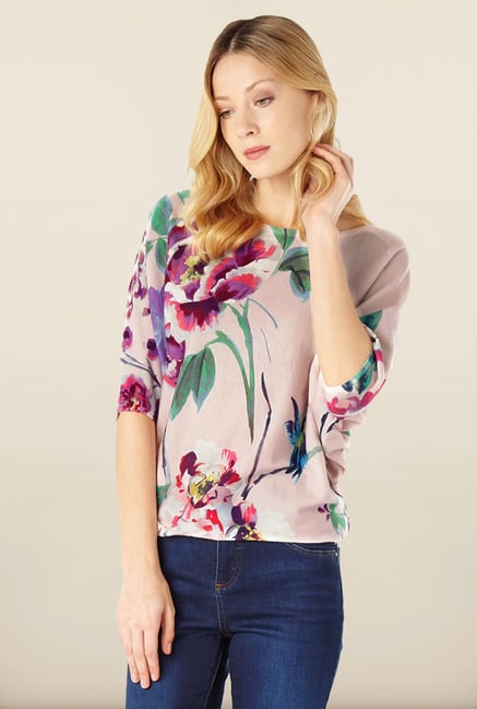 Phase Eight Peach Floral Printed Sweater Phase Eight Peach Floral Printed Sweater