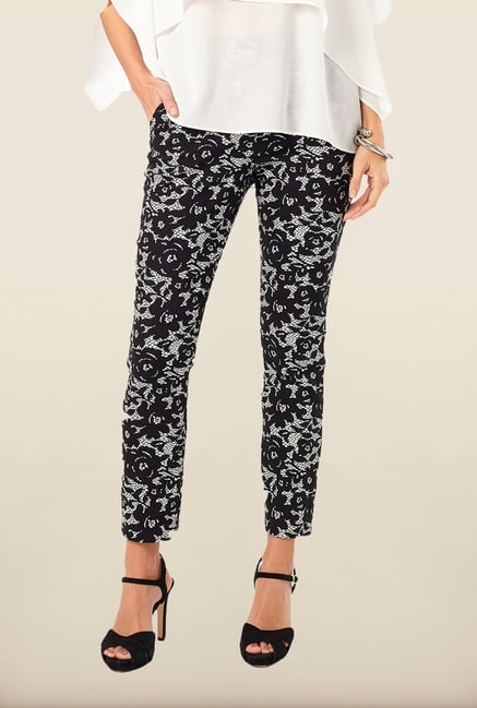 Phase Eight Black Printed Casual Trousers Phase Eight Black Printed Casual Trousers