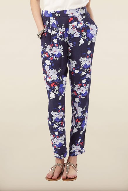 Phase Eight Navy Floral Printed Casual Trousers Phase Eight Navy Floral Printed Casual Trousers
