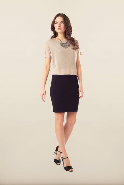 Phase Eight Beige Solid Layered Dress Phase Eight Beige Solid Layered Dress