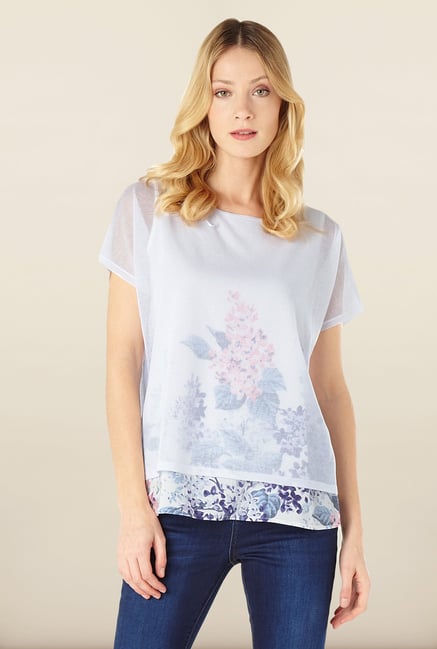 Phase Eight White Printed Overlay Top Phase Eight White Printed Overlay Top