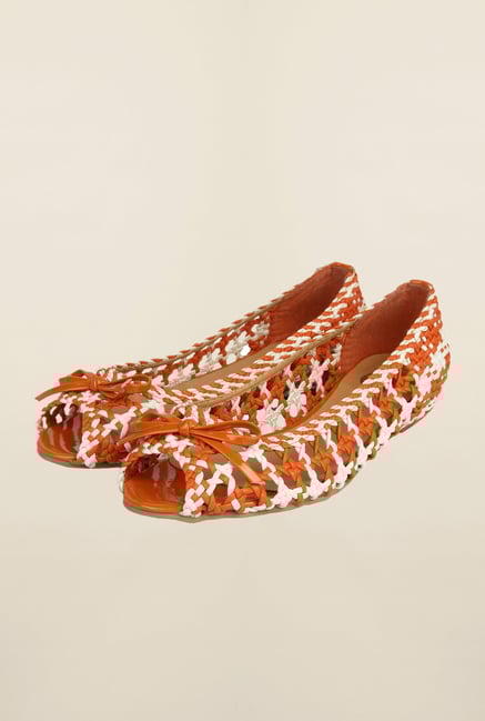 Cobblerz Orange & White Flat Sandals Cobblerz Orange & White Flat Sandals