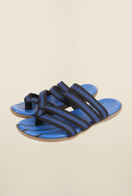 Cobblerz Blue & Black Cross Strap Sandals Cobblerz Blue & Black Cross Strap Sandals