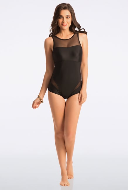 Pretty Secrets Black Solid Mesh Swimsuit Pretty Secrets Black Solid Mesh Swimsuit