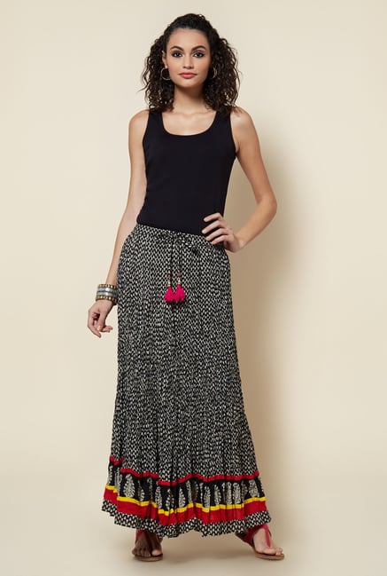 Zudio Black Printed Cotton Maxi Skirt Zudio Black Printed Cotton Maxi Skirt
