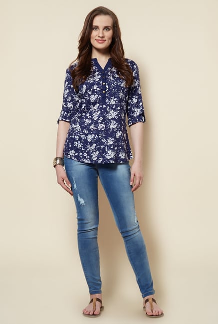 Zudio Navy Printed Ryn Blouse Zudio Navy Printed Ryn Blouse