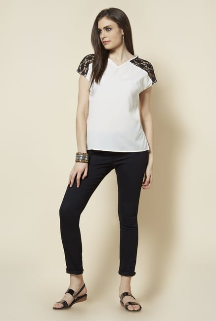 Zudio White V Neck Lace Blouse Zudio White V Neck Lace Blouse