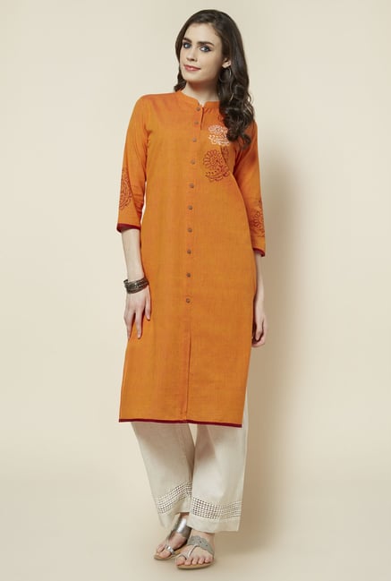 Zudio Orange Solid Kurta Zudio Orange Solid Kurta