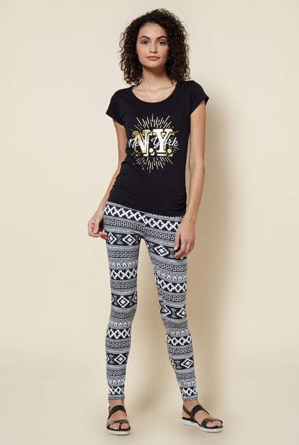 Zudio Black & White Aztec Printed Leggings Zudio Black & White Aztec Printed Leggings