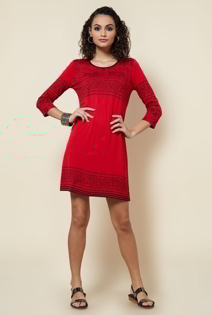 Zudio Red Floral Printed Dress Zudio Red Floral Printed Dress