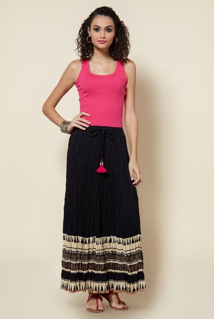 Zudio Black Printed Maxi Skirt Zudio Black Printed Maxi Skirt