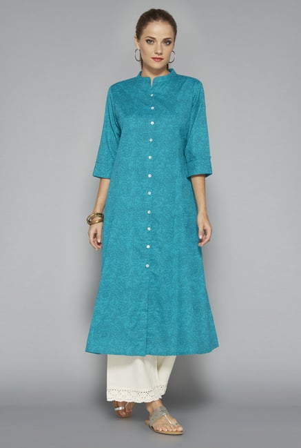 Utsa Turquoise Floral Printed Cotton Kurta Utsa Turquoise Floral Printed Cotton Kurta